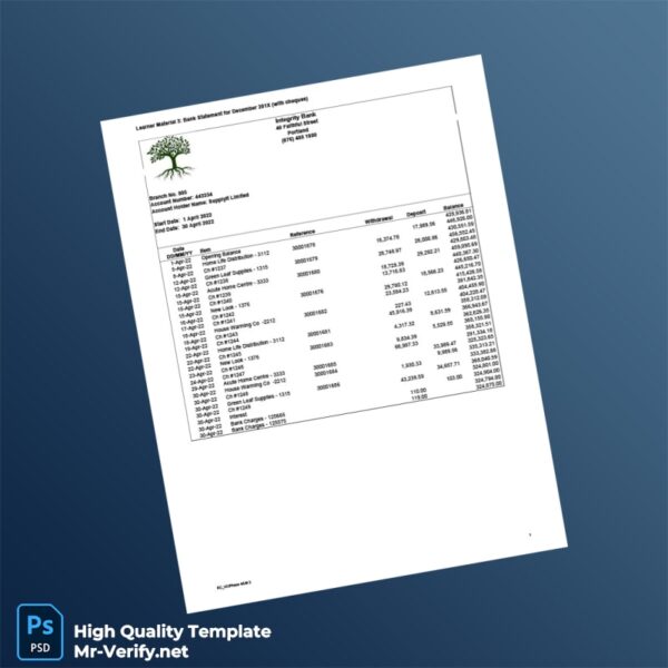 Nigeria Integrity Bank Bank Statement Template in Word and PDF formats Nigeria Integrity Bank Bank Statement Template in Word and PDF formats