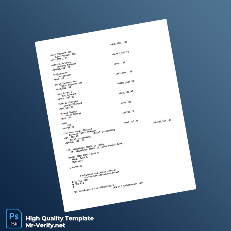 Nigeria Jos Electricity Distribution PLC Editable Utility Bill Template in Word and PDF formats page 2 Nigeria Jos Electricity Distribution PLC Editable Utility Bill Template in Word and PDF formats page 2
