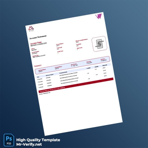 Nigeria Wema Bank Account Statement Template in Word and PDF formats Nigeria Wema Bank Account Statement Template in Word and PDF formats