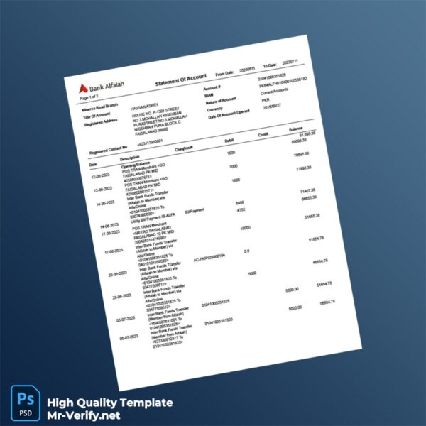 Pakistan Alfalah Bank Editable Statement Of Account Template in Word and PDF formats Pakistan Alfalah Bank Editable Statement Of Account Template in Word and PDF formats