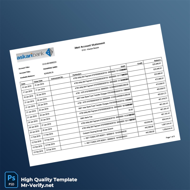 Pakistan Askari Bank Editable Account Statement Template in Word and PDF formats Pakistan Askari Bank Editable Account Statement Template in Word and PDF formats