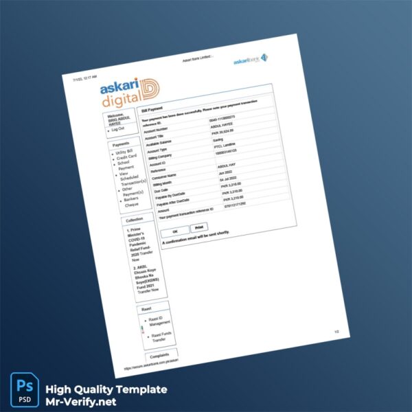 Pakistan Askari Bank Editable Internet Banking Template in Word and PDF formats Pakistan Askari Bank Editable Internet Banking Template in Word and PDF formats