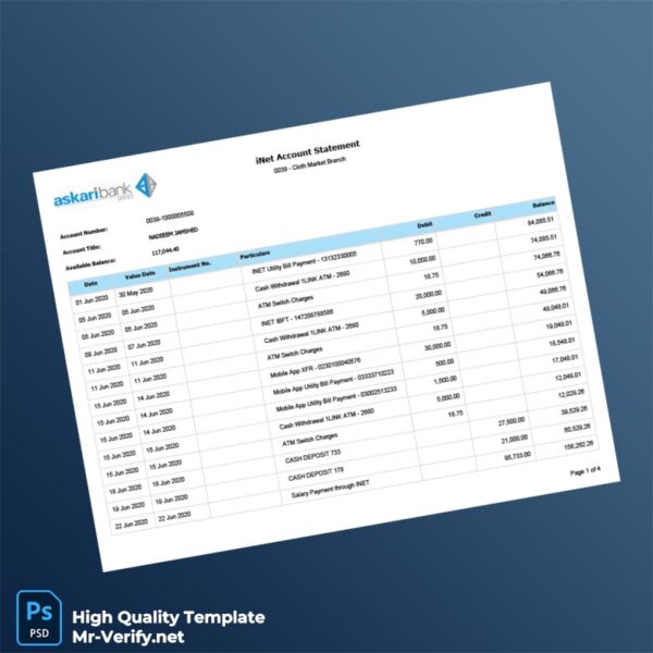 Pakistan Askari Bank Limited Editable Bank Statement Template in Word and PDF formats Pakistan Askari Bank Limited Editable Bank Statement Template in Word and PDF formats