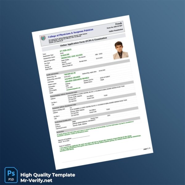 Pakistan College of Physicians and Surgeons Pakistan Editable Online Application Form Template in Word and PDF formats