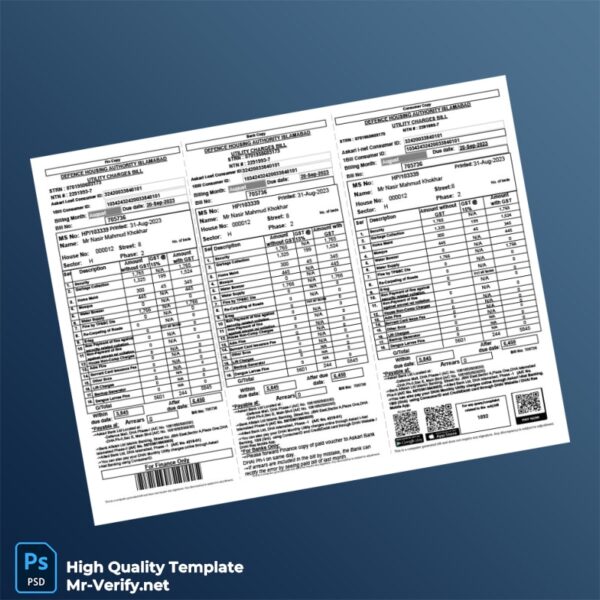 Pakistan Defence Housing Authority Islamabad Editable Utility Bill Template in Word and PDF formats Pakistan Defence Housing Authority Islamabad Editable Utility Bill Template in Word and PDF formats