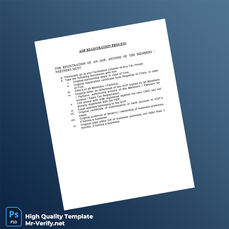 Pakistan Editable Aop Registration Process Template in Word and PDF formats Pakistan Editable Aop Registration Process Template in Word and PDF formats
