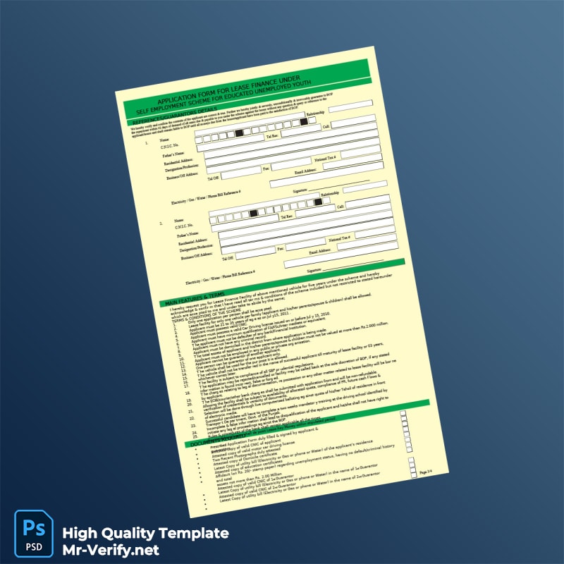 Pakistan Editable Lease Finance Application Form Template in Word and PDF formats Pakistan Editable Lease Finance Application Form Template in Word and PDF formats