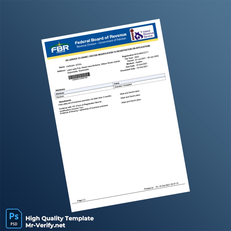 Pakistan Editable Tax Registration Document Template in Word and PDF formats page 2 Pakistan Editable Tax Registration Document Template in Word and PDF formats page 2
