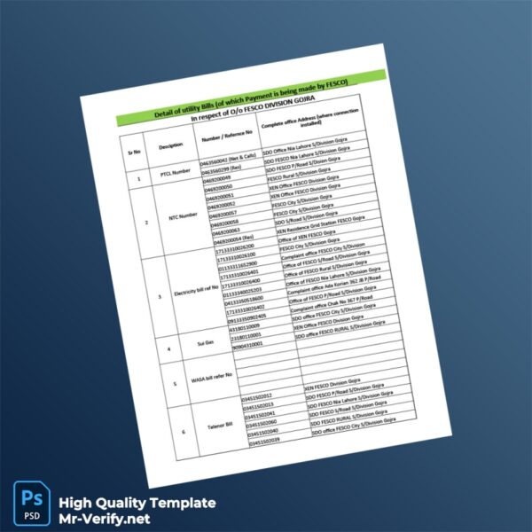 Pakistan FESCO Editable Utility Bills Template in Word and PDF formats Pakistan FESCO Editable Utility Bills Template in Word and PDF formats
