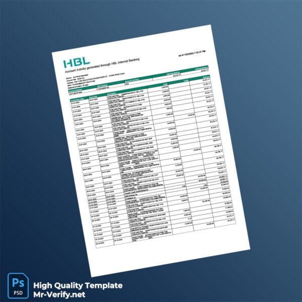 Pakistan HBL Bank Editable Account Statement Template in Word and PDF formats