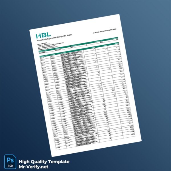 Pakistan HBL Editable Bank Statement Template in Word and PDF formats