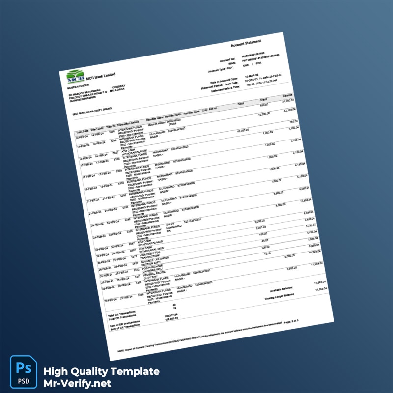 Pakistan MCB Bank Statement Template in Word and PDF formats page 3 Pakistan MCB Bank Statement Template in Word and PDF formats page 3