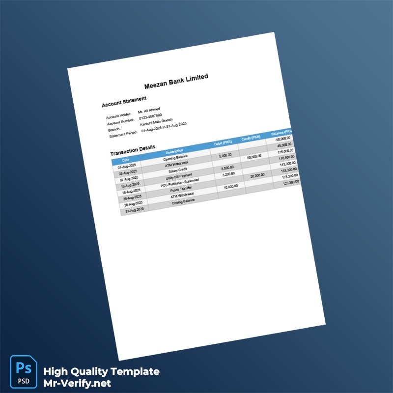 Pakistan Meezan Bank Statement Template in Word and PDF formats Pakistan Meezan Bank Statement Template in Word and PDF formats