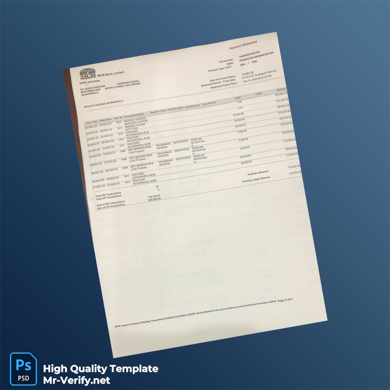 Pakistan Undefined Bank Statement Template in Word and PDF formats Pakistan Undefined Bank Statement Template in Word and PDF formats