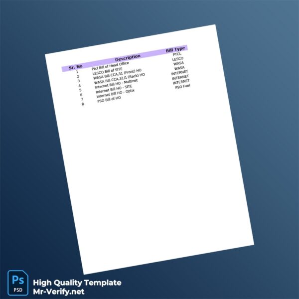 Pakistan WASA Editable Utility Bills Record Template in Word and PDF formats Pakistan WASA Editable Utility Bills Record Template in Word and PDF formats