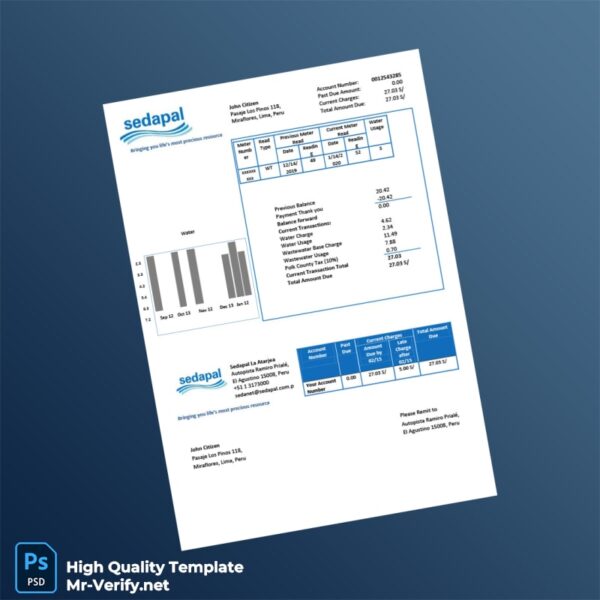 Peru Sedapal La Atarjea Editable Water Bill Template in Word and PDF formats
