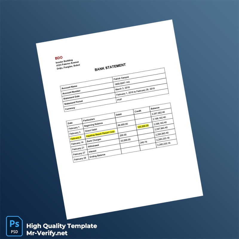 Philippines BDO Bank Statement Template in Word and PDF formats Philippines BDO Bank Statement Template in Word and PDF formats