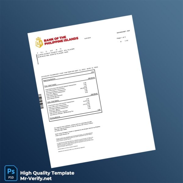 Philippines Bank Of The Philippines Islands Bank Statement Template in Word and PDF formats Philippines Bank Of The Philippines Islands Bank Statement Template in Word and PDF formats