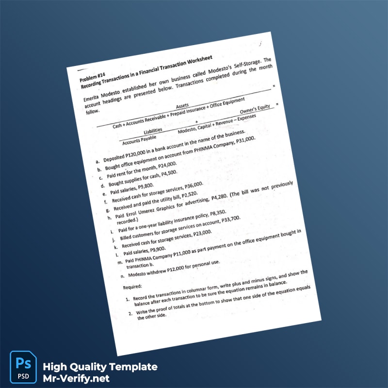 Philippines Editable Accounting Exercise Template in Word and PDF formats Philippines Editable Accounting Exercise Template in Word and PDF formats