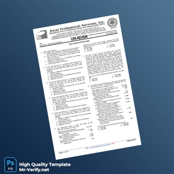 Philippines Editable Bank Reconciliation Template in Word and PDF formats
