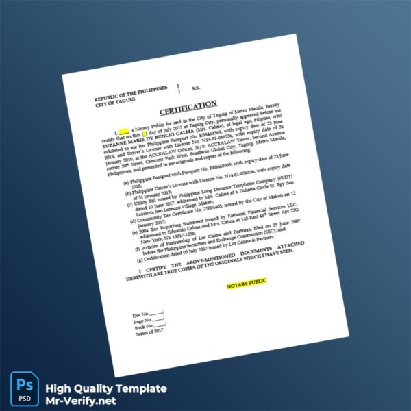 Philippines Editable Certification Template in Word and PDF formats