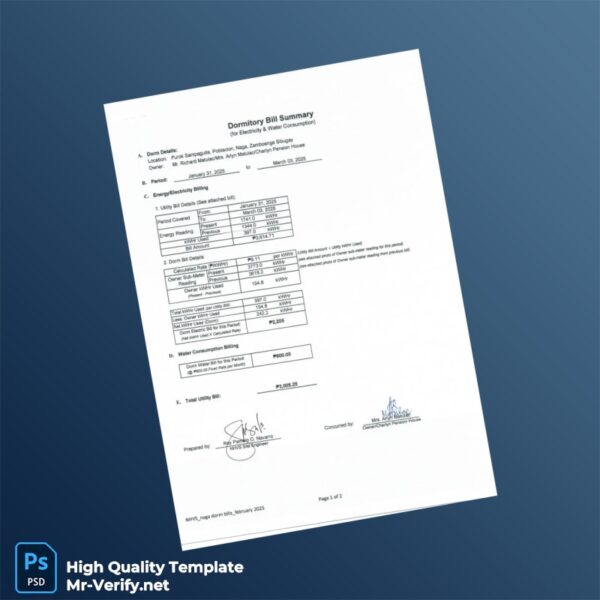 Philippines Editable Utility Bill Template in Word and PDF formats Philippines Editable Utility Bill Template in Word and PDF formats
