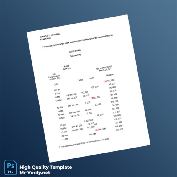 Philippines Gold Bank Statement Template in Word and PDF formats Philippines Gold Bank Statement Template in Word and PDF formats