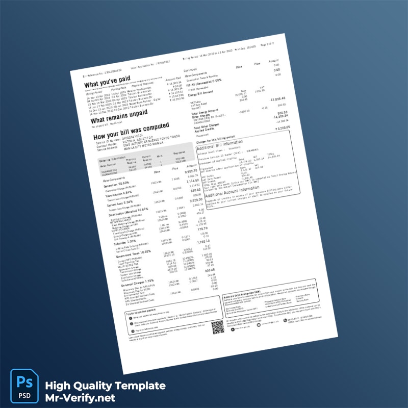 Philippines Meralco Editable Electricity Bill Template in Word and PDF formats page 2 Philippines Meralco Editable Electricity Bill Template in Word and PDF formats page 2