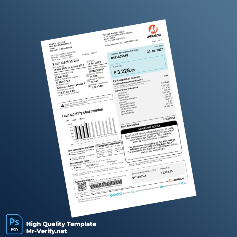 Philippines Meralco Editable Electricity Bill Template in Word and PDF formats Philippines Meralco Editable Electricity Bill Template in Word and PDF formats