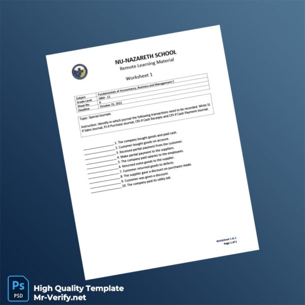 Philippines Nu-Nazareth School Editable Remote Learning Material Worksheet Template in Word and PDF formats Philippines Nu-Nazareth School Editable Remote Learning Material Worksheet Template in Word and PDF formats