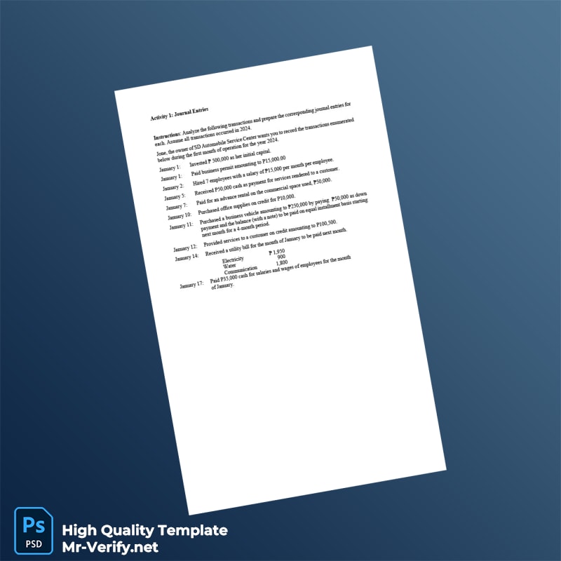 Philippines SD Automobile Service Center Editable Journal Entries Template in Word and PDF formats Philippines SD Automobile Service Center Editable Journal Entries Template in Word and PDF formats