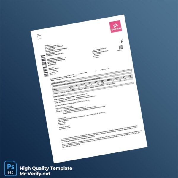Poland TAURON Dystrybucja S A Editable Utility Bill Template in Word and PDF formats Poland TAURON Dystrybucja S A Editable Utility Bill Template in Word and PDF formats