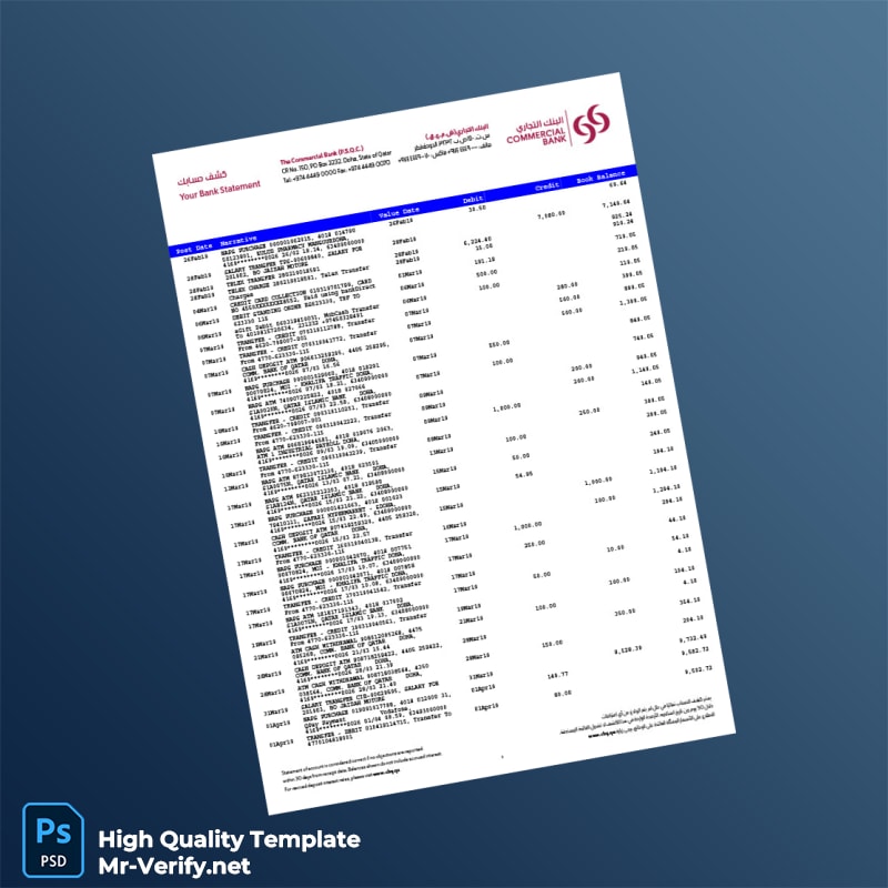 Qatar Debit Card Bank Statement Template in Word and PDF formats page 2 Qatar Debit Card Bank Statement Template in Word and PDF formats page 2