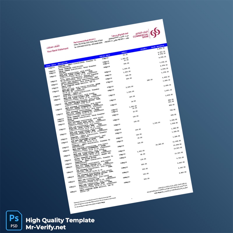 Qatar Debit Card Bank Statement Template in Word and PDF formats page 3 Qatar Debit Card Bank Statement Template in Word and PDF formats page 3