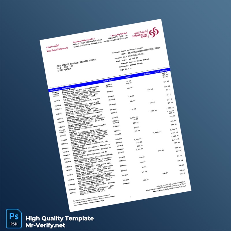 Qatar Debit Card Bank Statement Template in Word and PDF formats Qatar Debit Card Bank Statement Template in Word and PDF formats