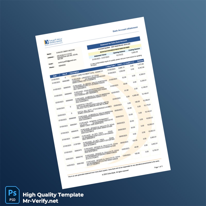 Qatar Doha Bank Statement Template in Word and PDF formats Qatar Doha Bank Statement Template in Word and PDF formats