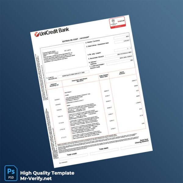 Romania UniCredit Bank Account Statement Template in Word and PDF formats Romania UniCredit Bank Account Statement Template in Word and PDF formats