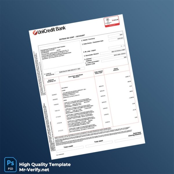 Romania Unicredit Bank Statement Template in Word and PDF formats Romania Unicredit Bank Statement Template in Word and PDF formats
