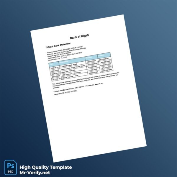 Rwanda Bank of Kigali Bank Statement Template in Word and PDF formats Rwanda Bank of Kigali Bank Statement Template in Word and PDF formats