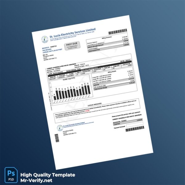 Saint Lucia St Lucia Electricity Services Limited Editable Tax Invoice Template in Word and PDF formats Saint Lucia St Lucia Electricity Services Limited Editable Tax Invoice Template in Word and PDF formats