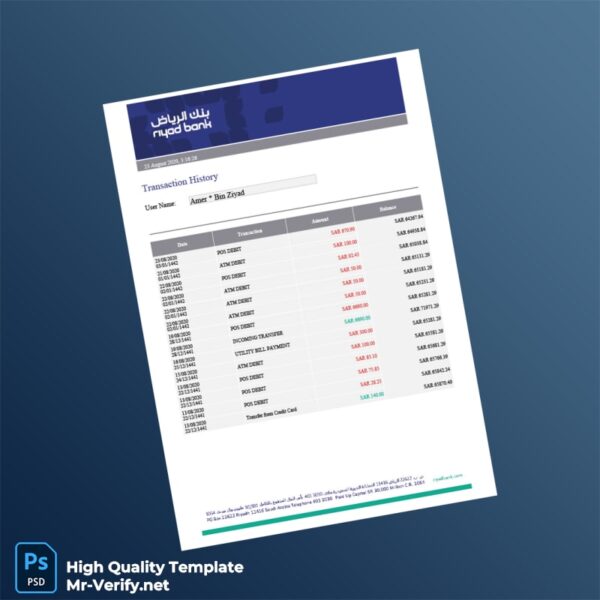Saudi Arabia Editable Transaction History Template in Word and PDF formats