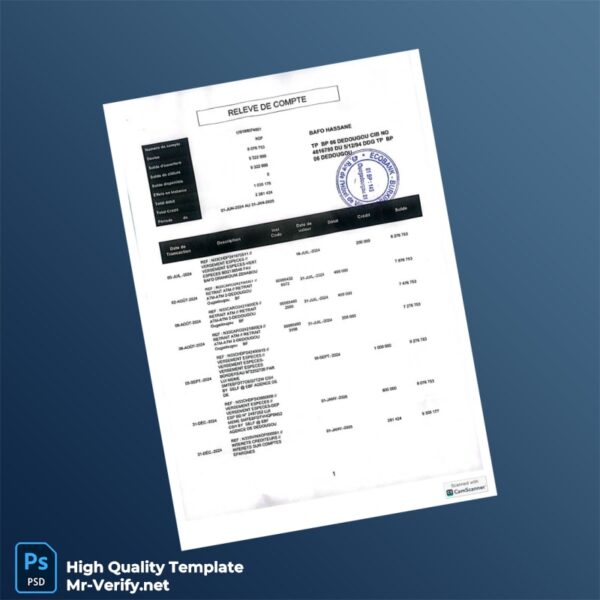 Senegal Bank Statement Template in Word and PDF formats