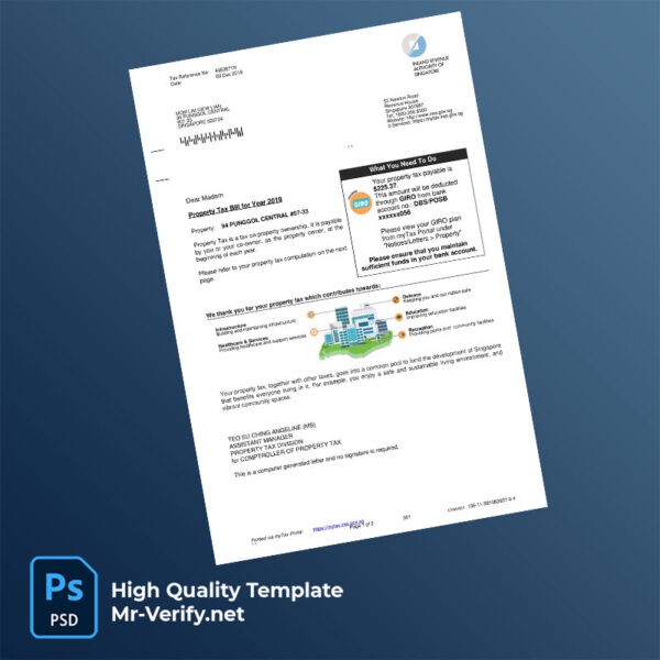 Singapore Inland Revenue Authority of Singapore Editable Property Tax Bill Template in Word and PDF formats