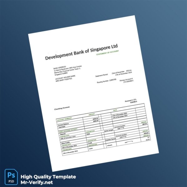 Singapore DBS Bank Statement Template in Word and PDF formats