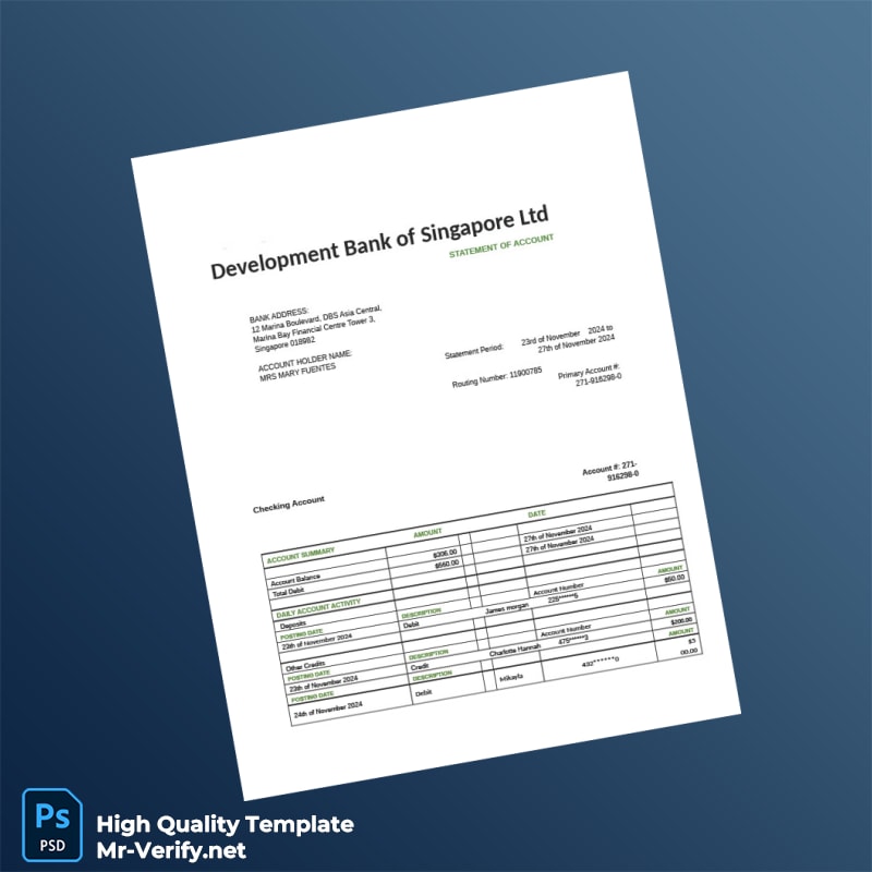 Singapore DBS Bank Statement Template in Word and PDF formats Singapore DBS Bank Statement Template in Word and PDF formats