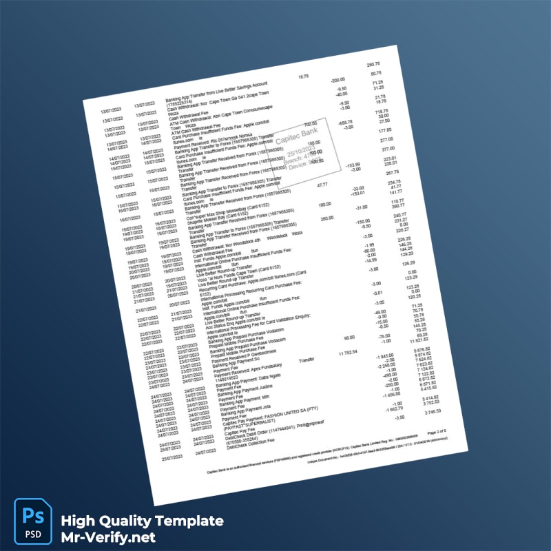 South Africa Capitec Bank Savings Statement Template in Word and PDF formats page 2 South Africa Capitec Bank Savings Statement Template in Word and PDF formats page 2