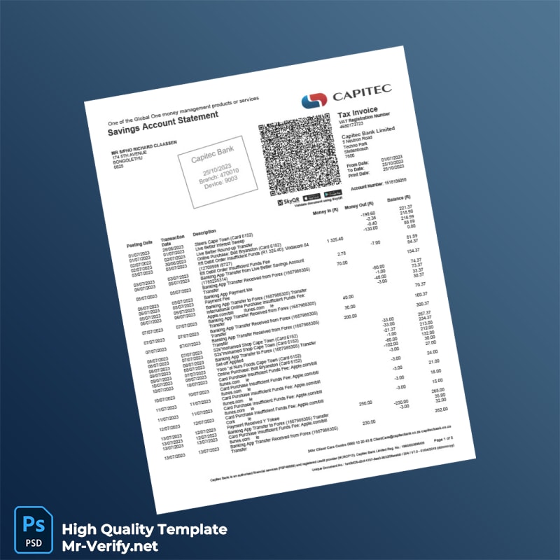 South Africa Capitec Bank Savings Statement Template in Word and PDF formats South Africa Capitec Bank Savings Statement Template in Word and PDF formats