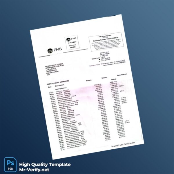 South Africa FNB Bank Statement Template in Word and PDF formats South Africa FNB Bank Statement Template in Word and PDF formats