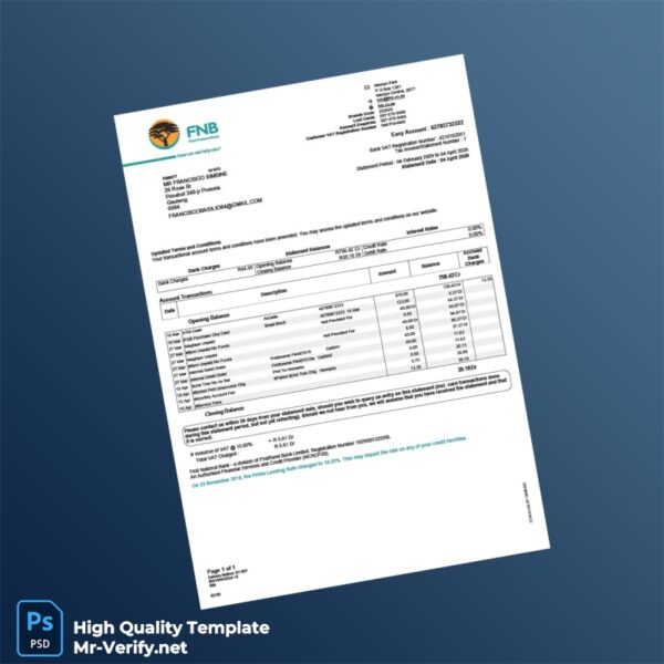 South Africa First National Bank Statement Template in Word and PDF formats South Africa First National Bank Statement Template in Word and PDF formats
