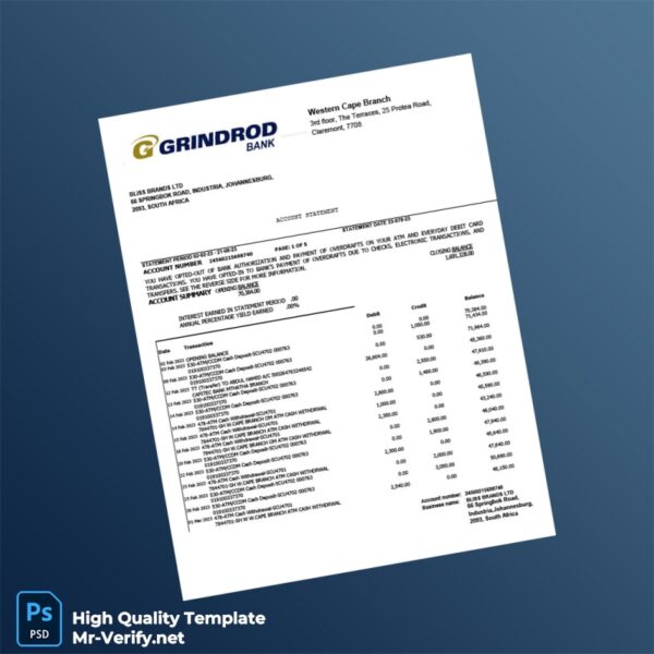 South Africa Grindrod Bank Statement Template in Word and PDF formats South Africa Grindrod Bank Statement Template in Word and PDF formats